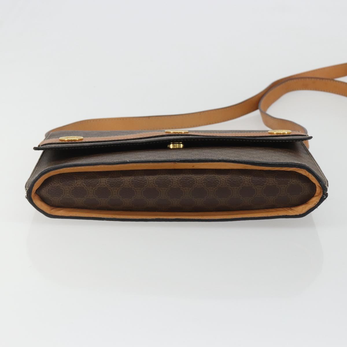 CELINE Macadam Canvas Medallion Shoulder Bag PVC Leather Brown Gold Auth 189300