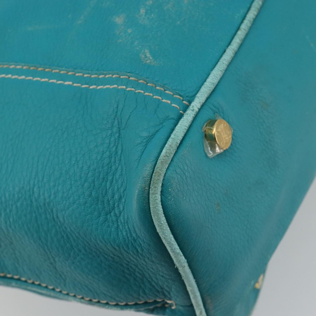 CELINE Tote Bag Leather Blue Gold Auth 189301