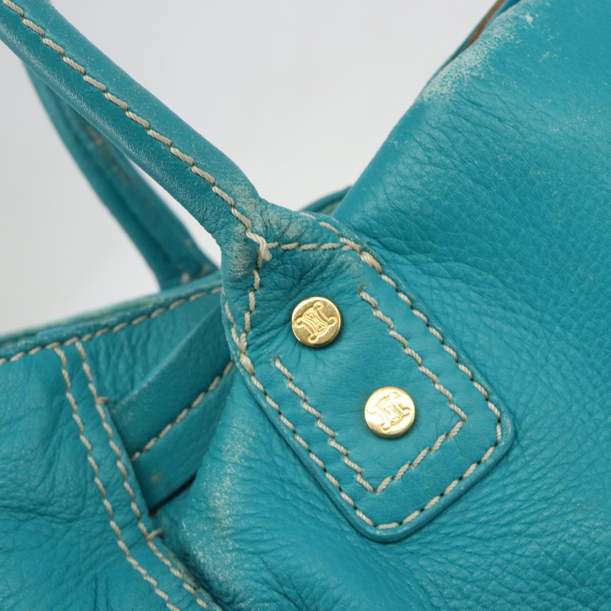 CELINE Tote Bag Leather Blue Gold Auth 189301
