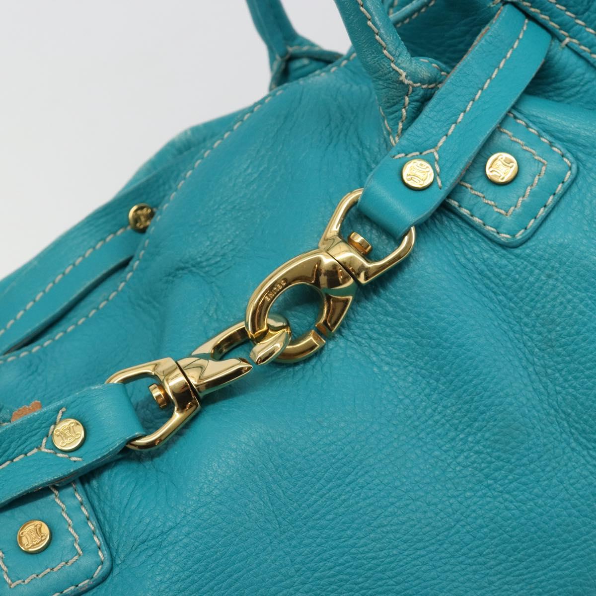 CELINE Tote Bag Leather Blue Gold Auth 189301