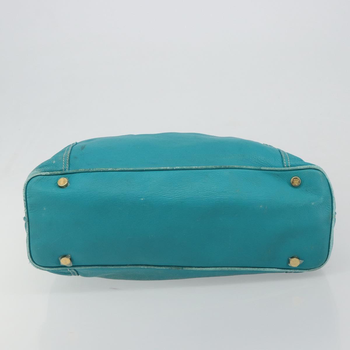CELINE Tote Bag Leather Blue Gold Auth 189301