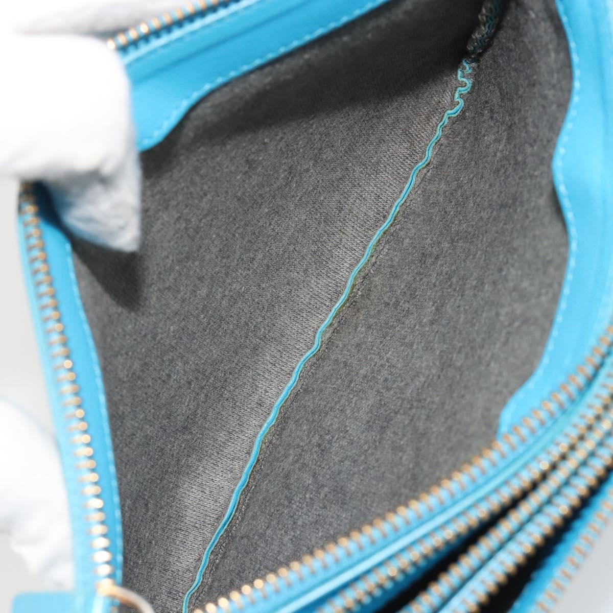 CELINE Trio Shoulder Bag Leather Light Blue Gold Auth 189302