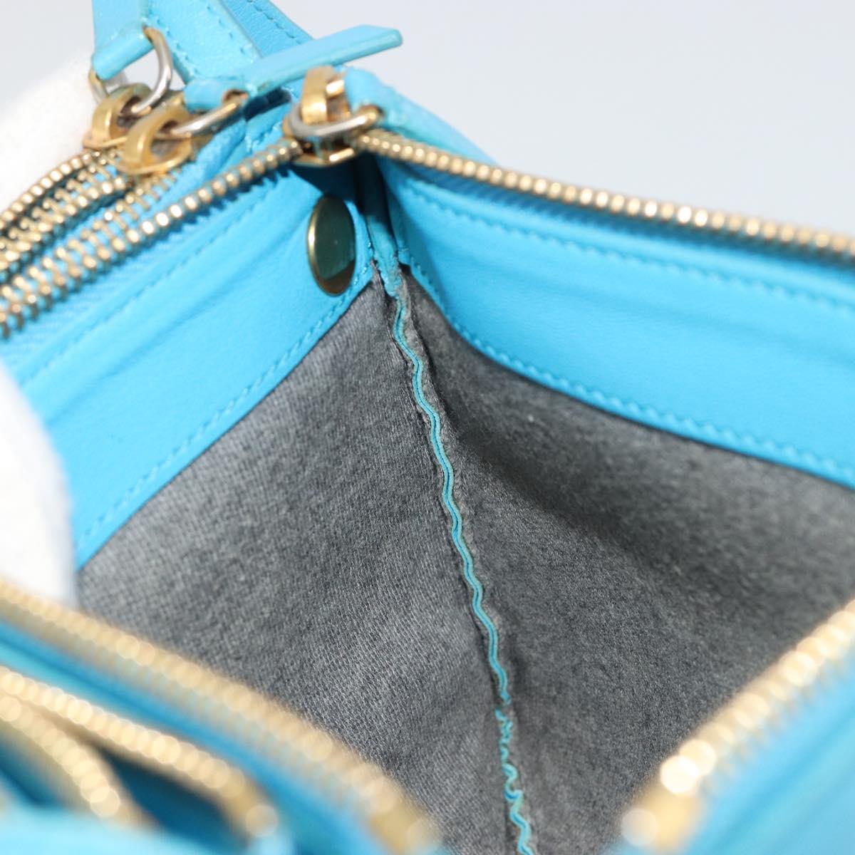 CELINE Trio Shoulder Bag Leather Light Blue Gold Auth 189302