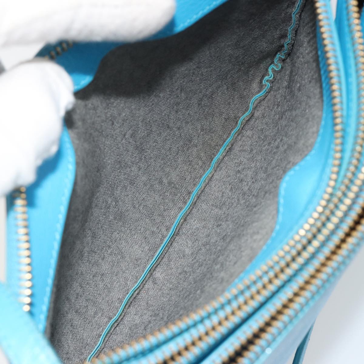 CELINE Trio Shoulder Bag Leather Light Blue Gold Auth 189302