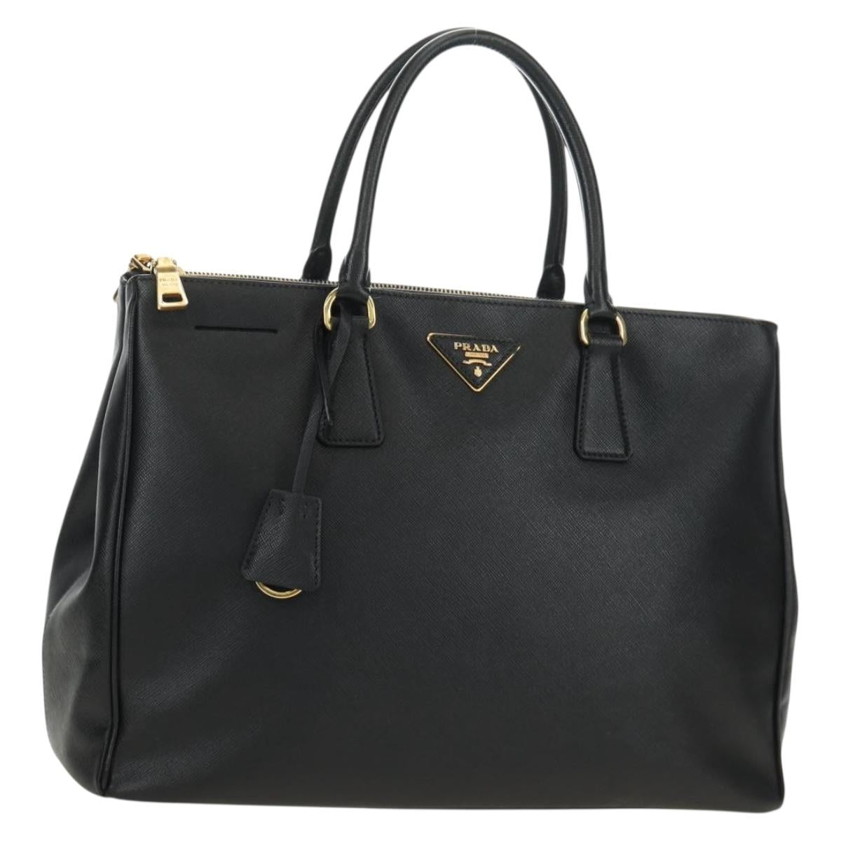 PRADA Galleria Hand Bag Safiano Leather Black Gold Auth 189303SAM