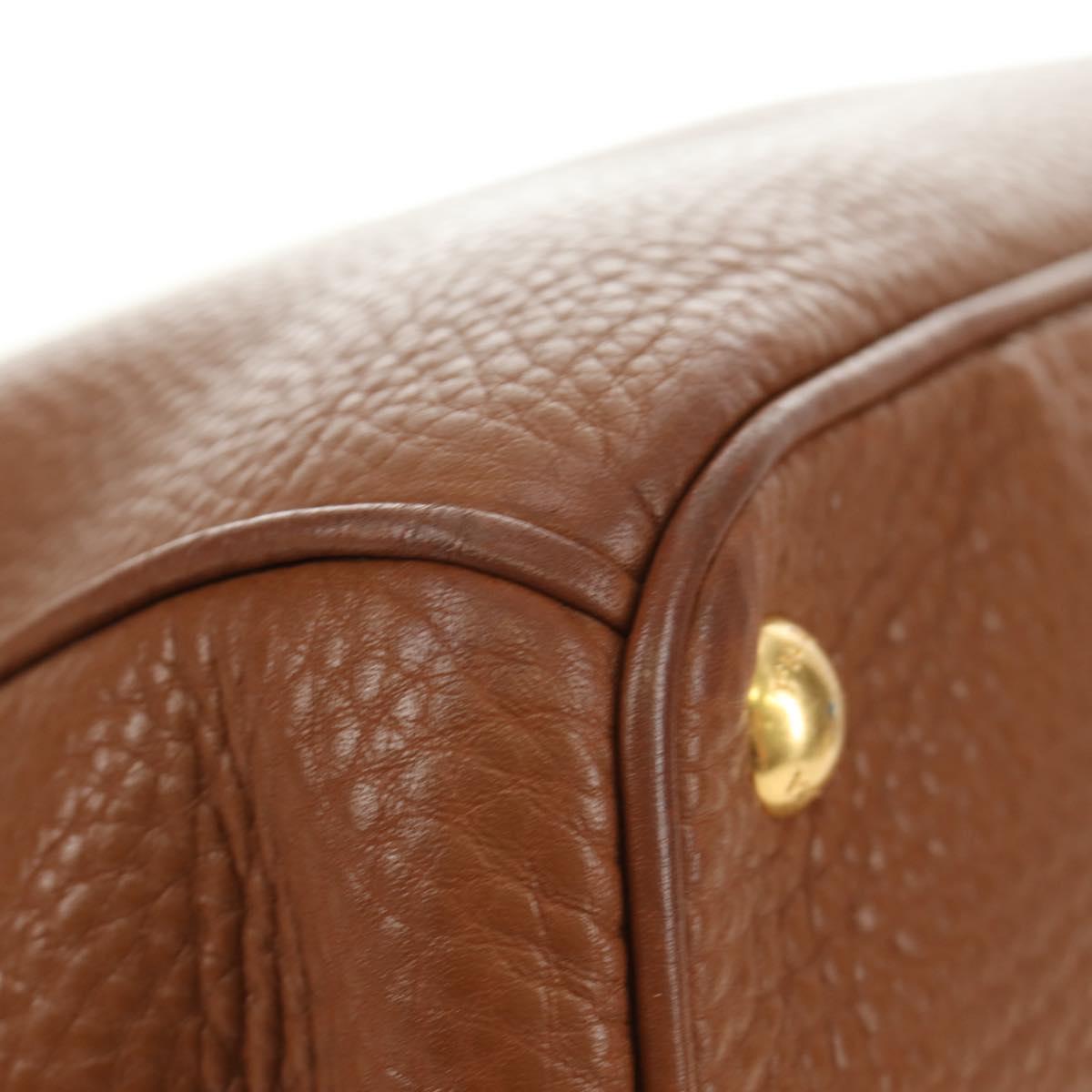 PRADA Hand Bag Vittero Dino Leather Brown Gold Auth 189305V