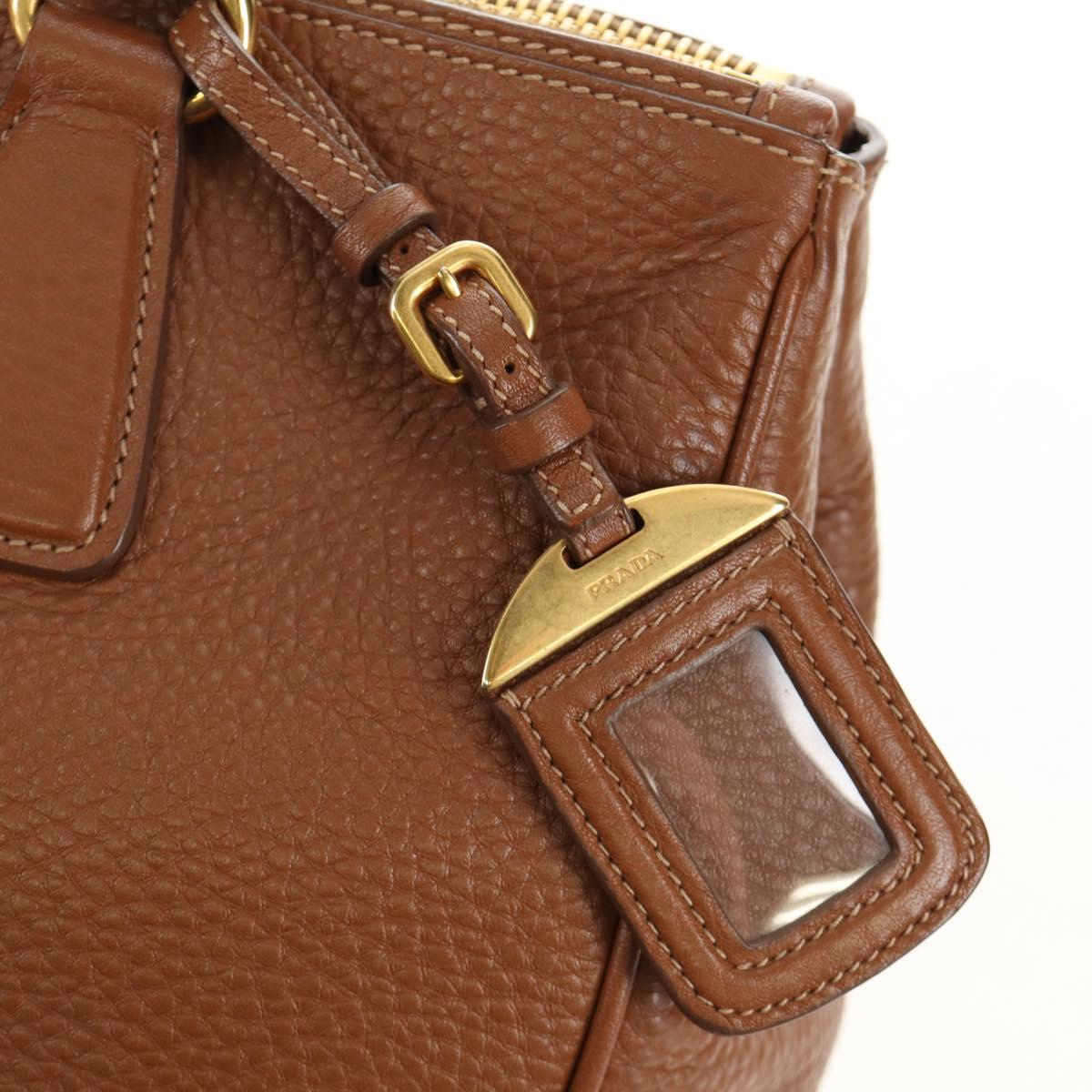 PRADA Hand Bag Vittero Dino Leather Brown Gold Auth 189305V