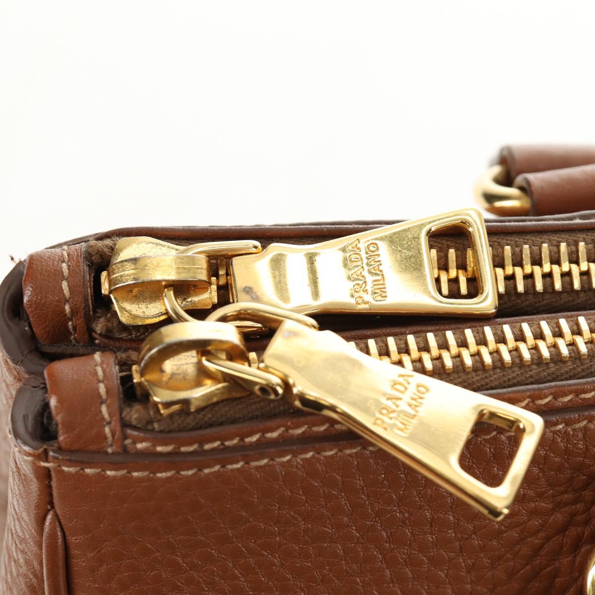PRADA Hand Bag Vittero Dino Leather Brown Gold Auth 189305V