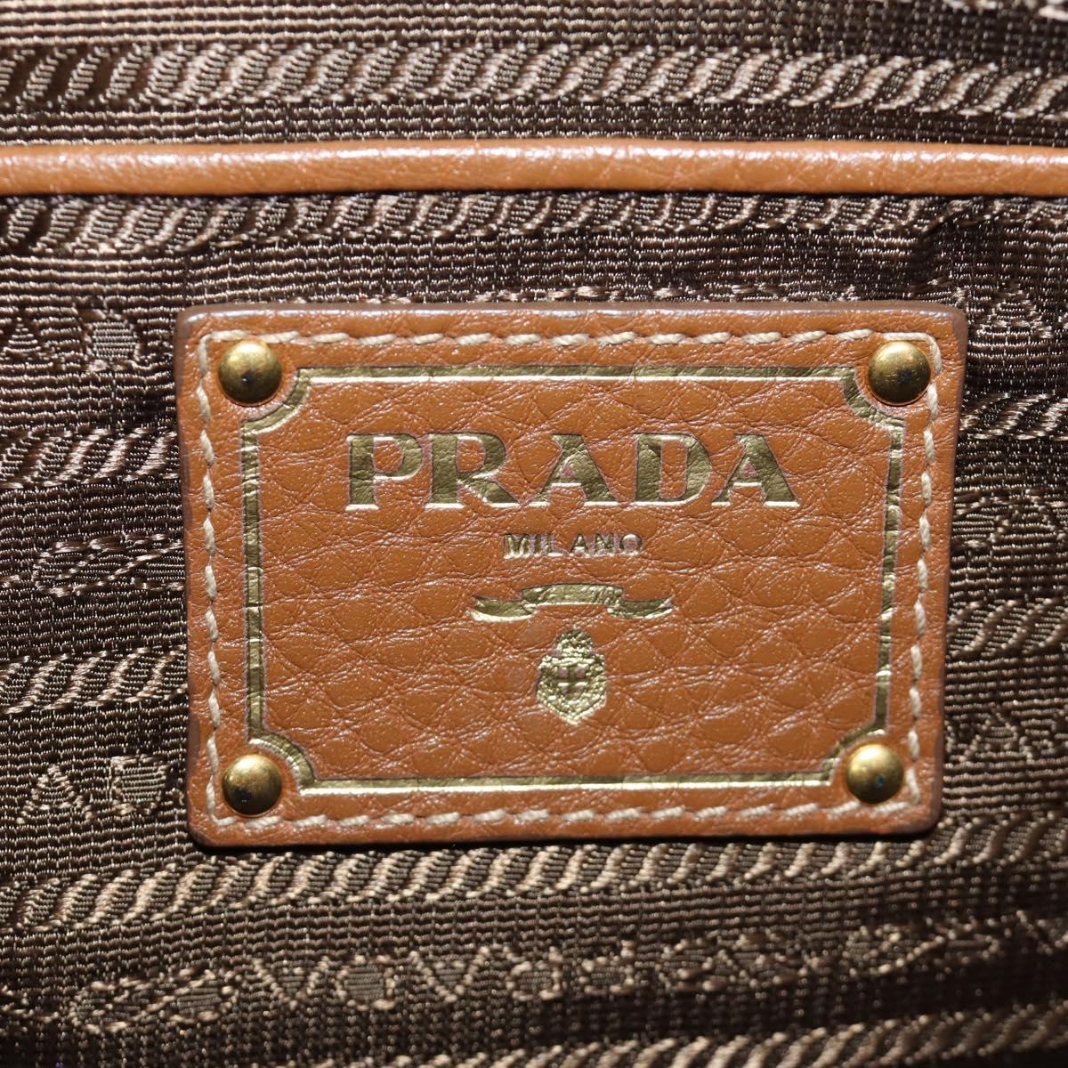 PRADA Hand Bag Vittero Dino Leather Brown Gold Auth 189305V