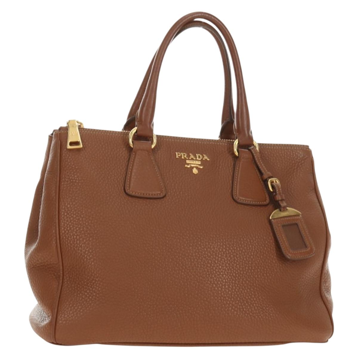 PRADA Hand Bag Vittero Dino Leather Brown Gold Auth 189305V