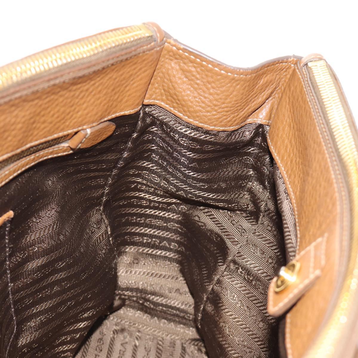 PRADA Hand Bag Vittero Dino Leather Brown Gold Auth 189305V
