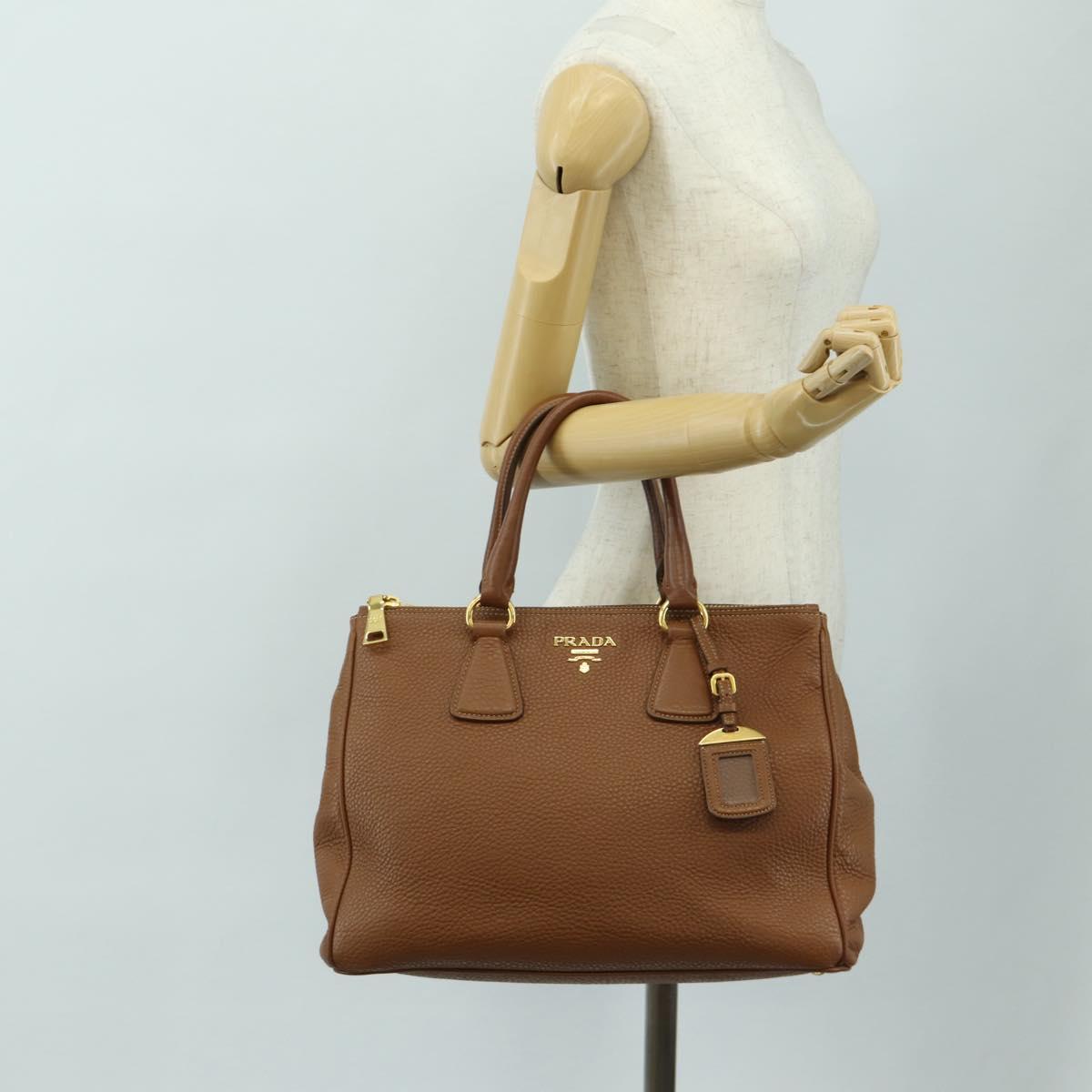 PRADA Hand Bag Vittero Dino Leather Brown Gold Auth 189305V