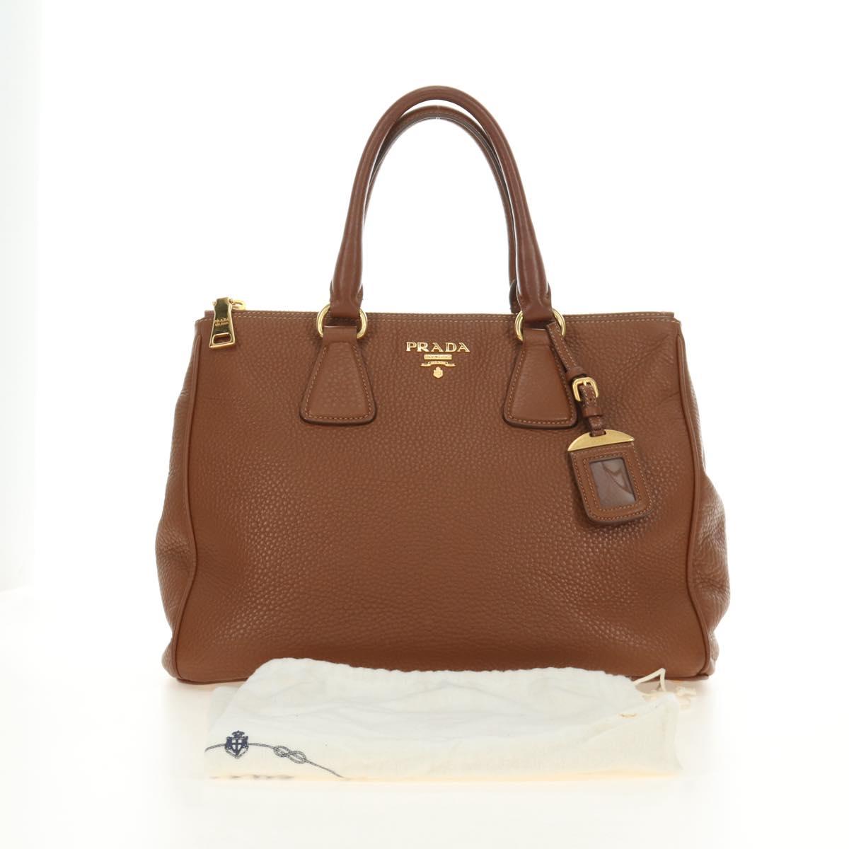 PRADA Hand Bag Vittero Dino Leather Brown Gold Auth 189305V