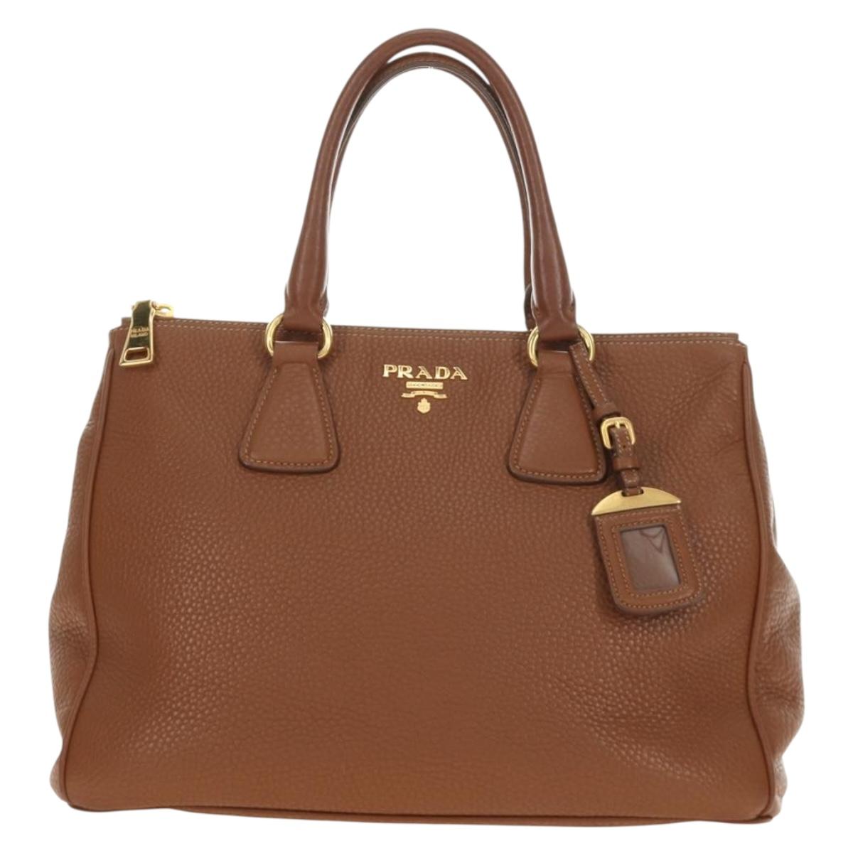 PRADA Hand Bag Vittero Dino Leather Brown Gold Auth 189305V