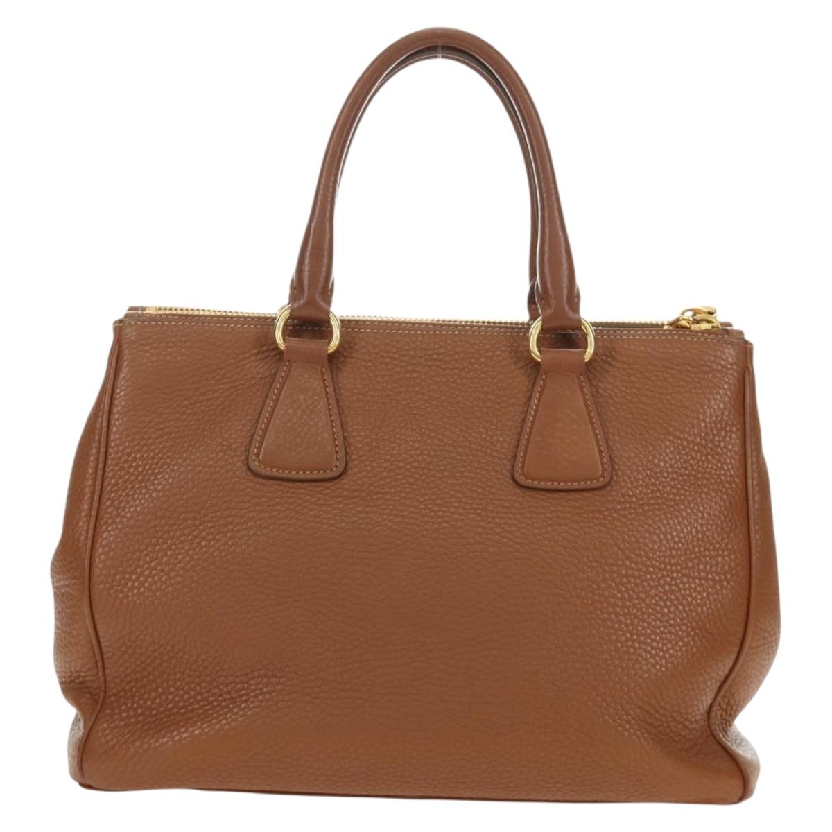 PRADA Hand Bag Vittero Dino Leather Brown Gold Auth 189305V
