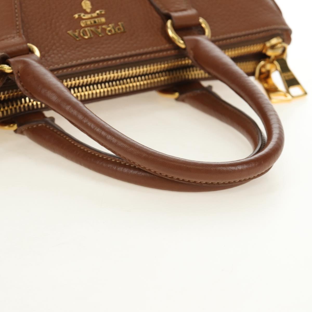 PRADA Hand Bag Vittero Dino Leather Brown Gold Auth 189305V