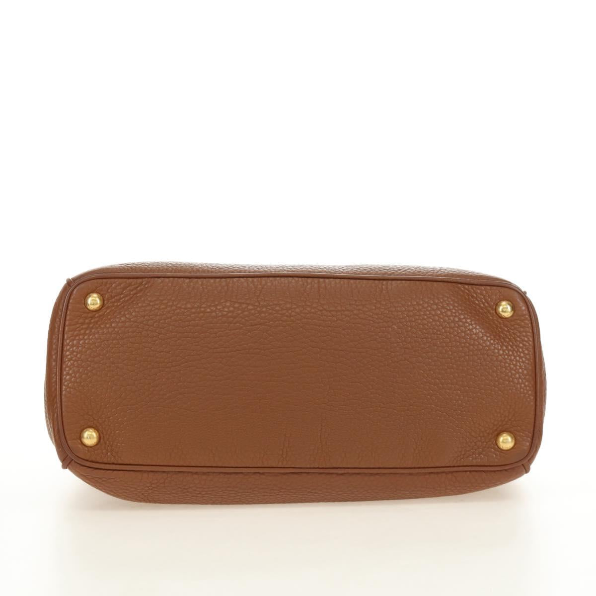 PRADA Hand Bag Vittero Dino Leather Brown Gold Auth 189305V