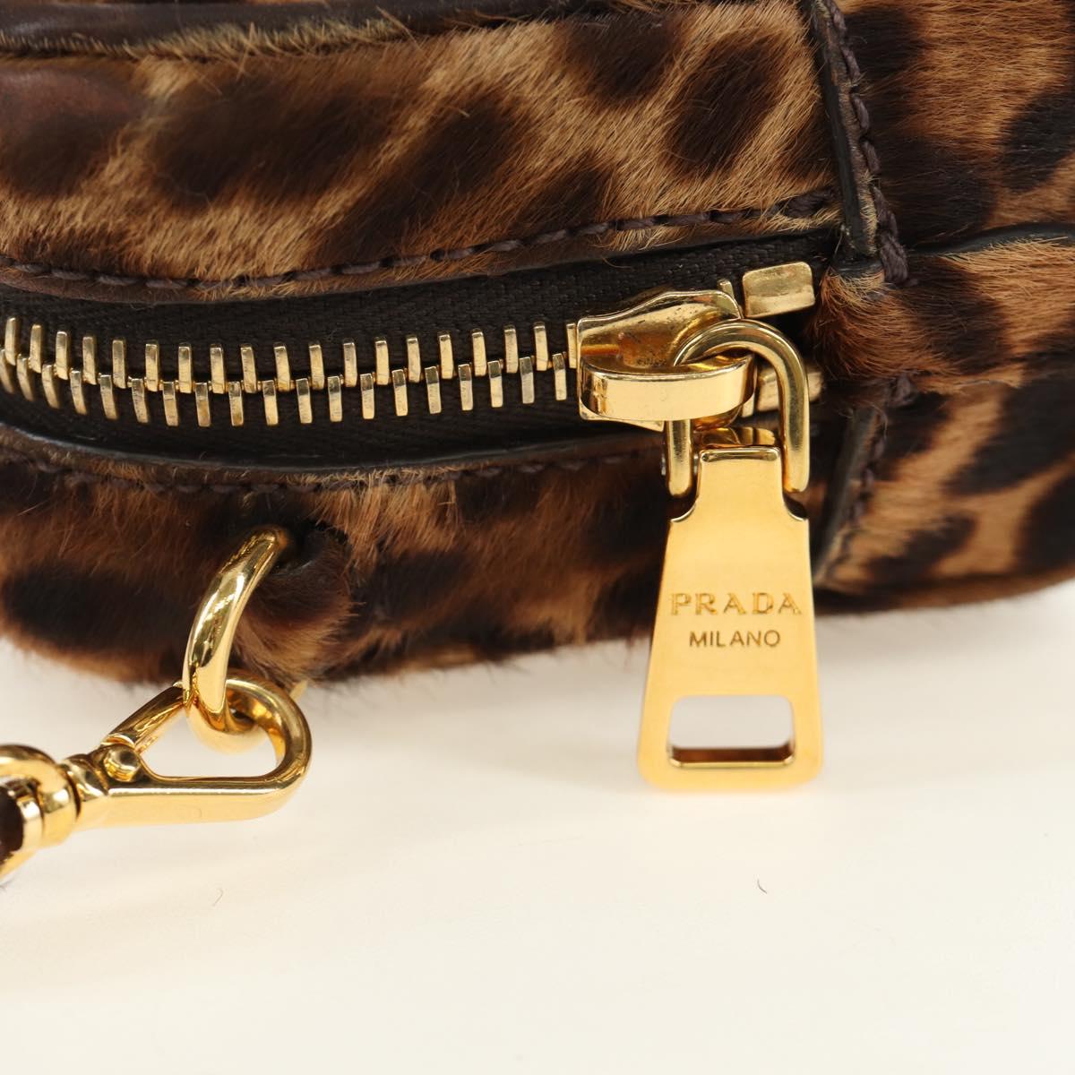 PRADA Shoulder Bag Harako Leather Brown Gold Auth 189306V