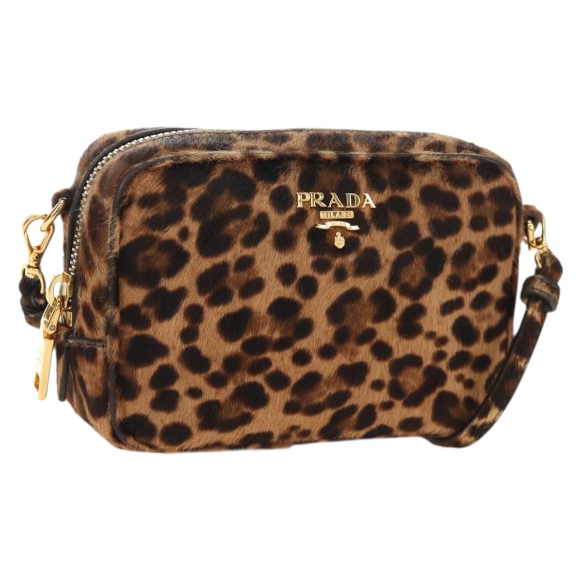 PRADA Shoulder Bag Harako Leather Brown Gold Auth 189306V