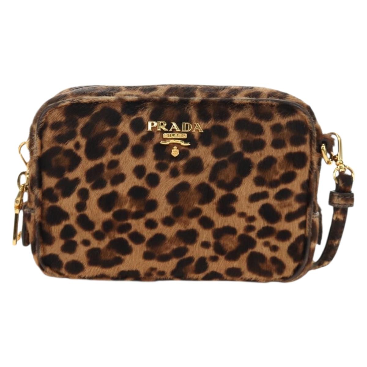 PRADA Shoulder Bag Harako Leather Brown Gold Auth 189306V