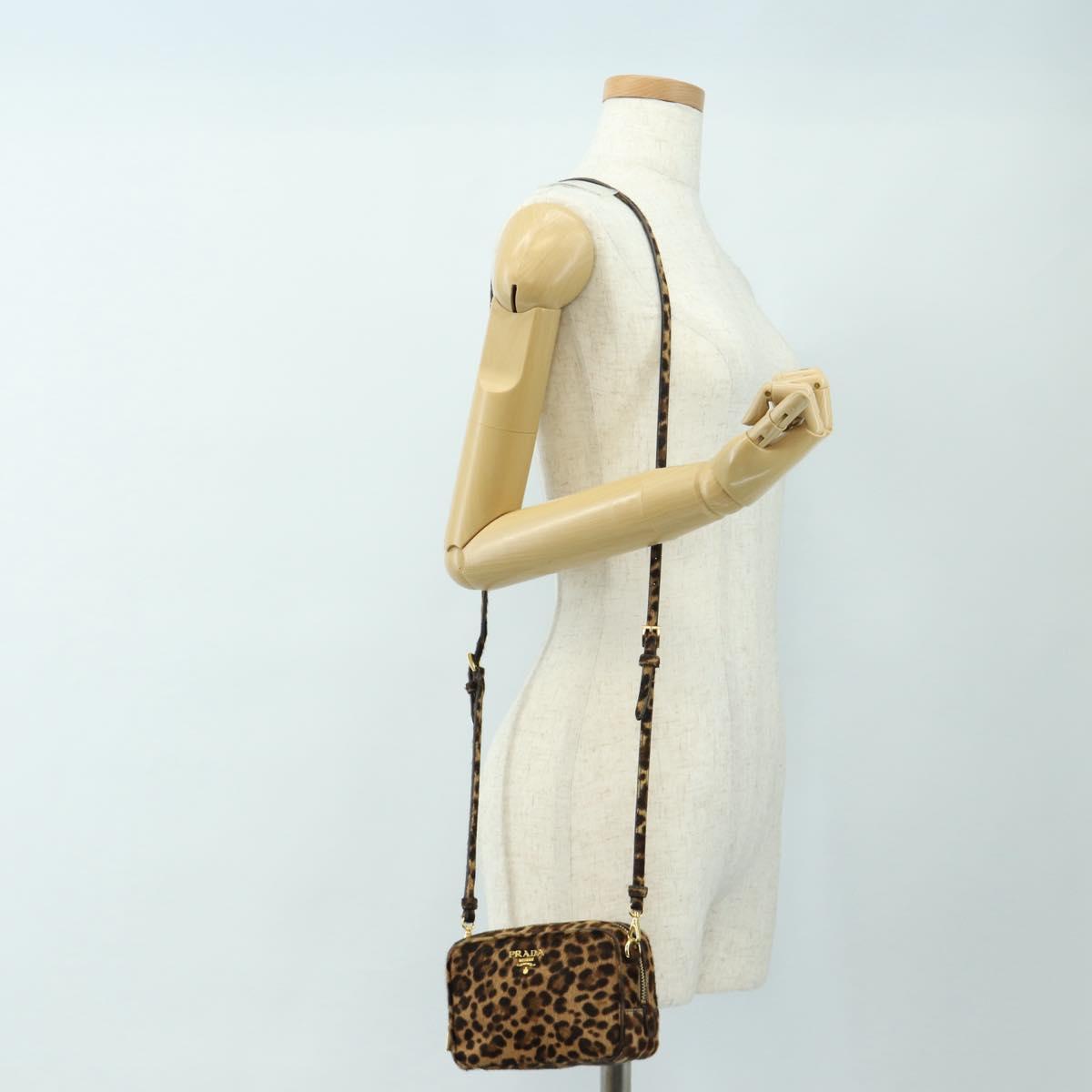PRADA Shoulder Bag Harako Leather Brown Gold Auth 189306V