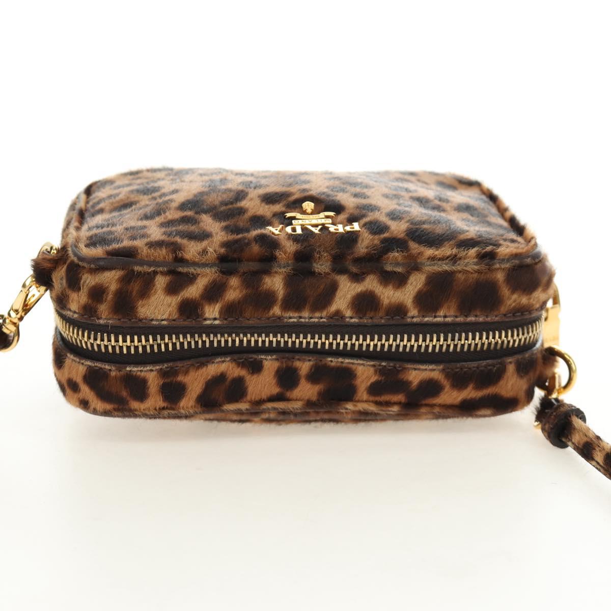 PRADA Shoulder Bag Harako Leather Brown Gold Auth 189306V