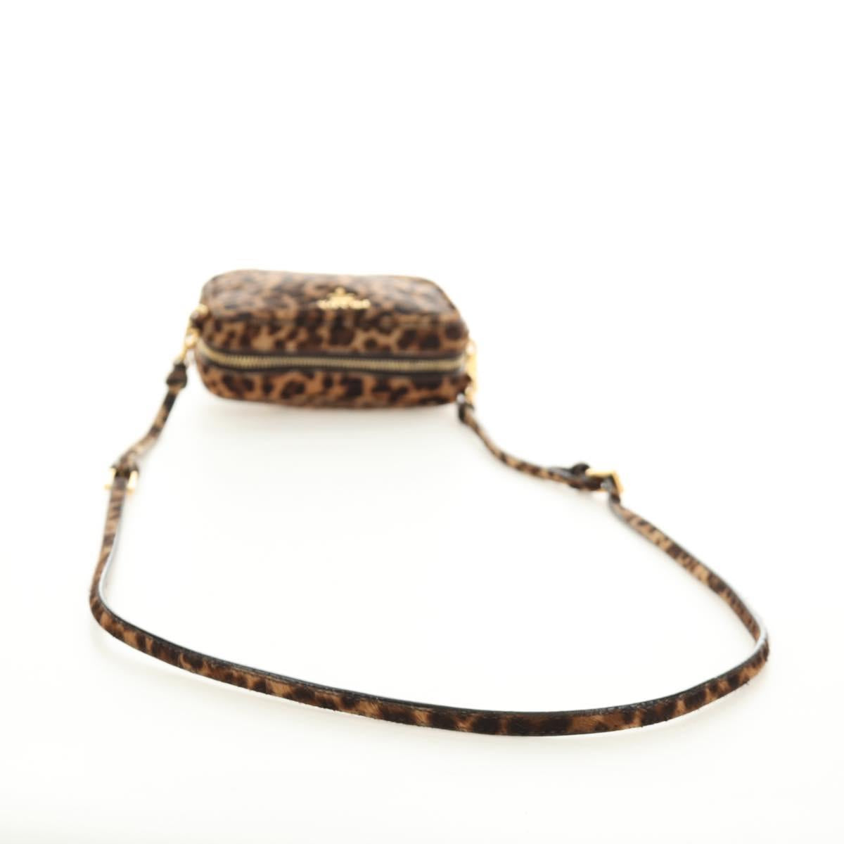 PRADA Shoulder Bag Harako Leather Brown Gold Auth 189306V