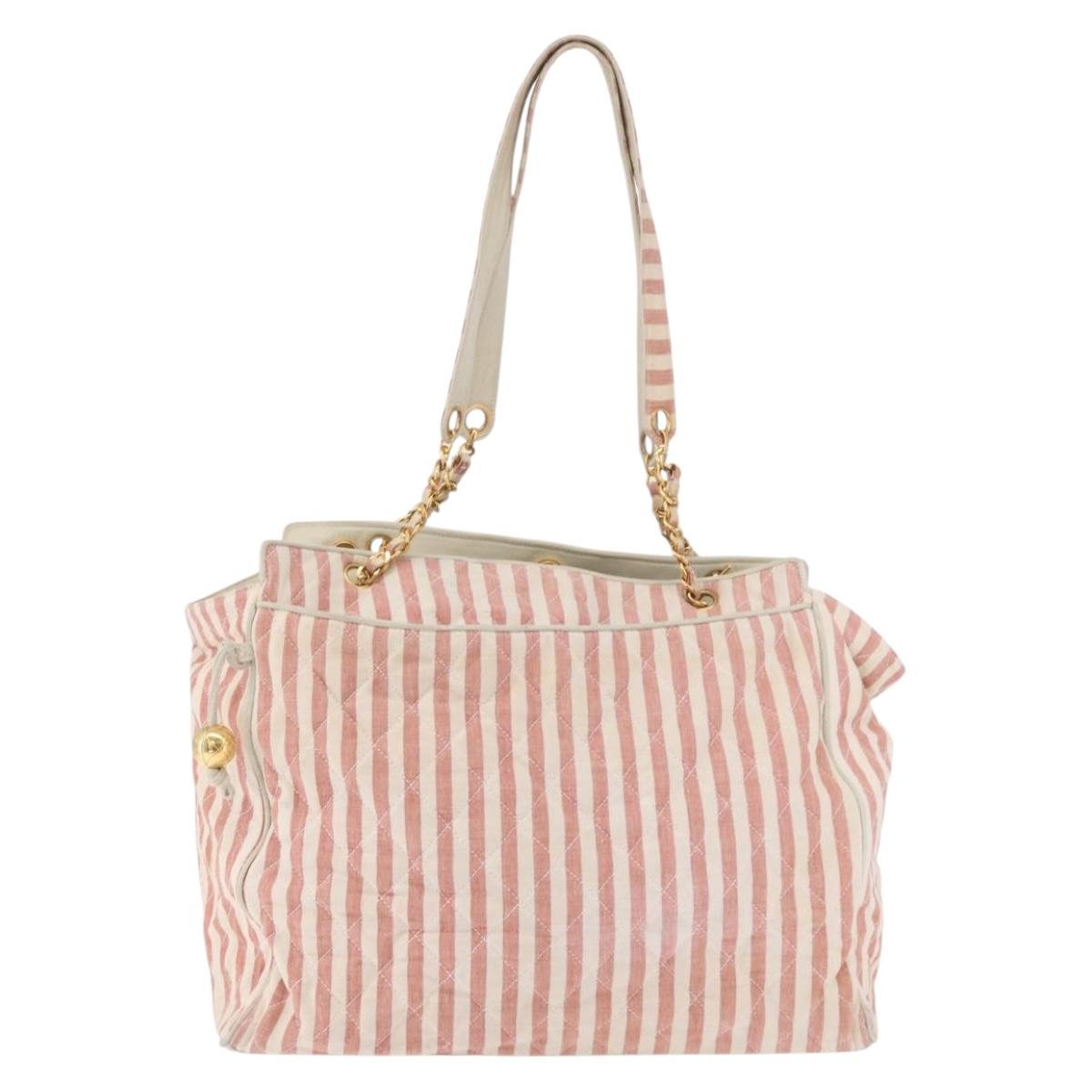 CHANEL Matelasse Shoulder Bag Canvas Pink Gold CC Auth 189308