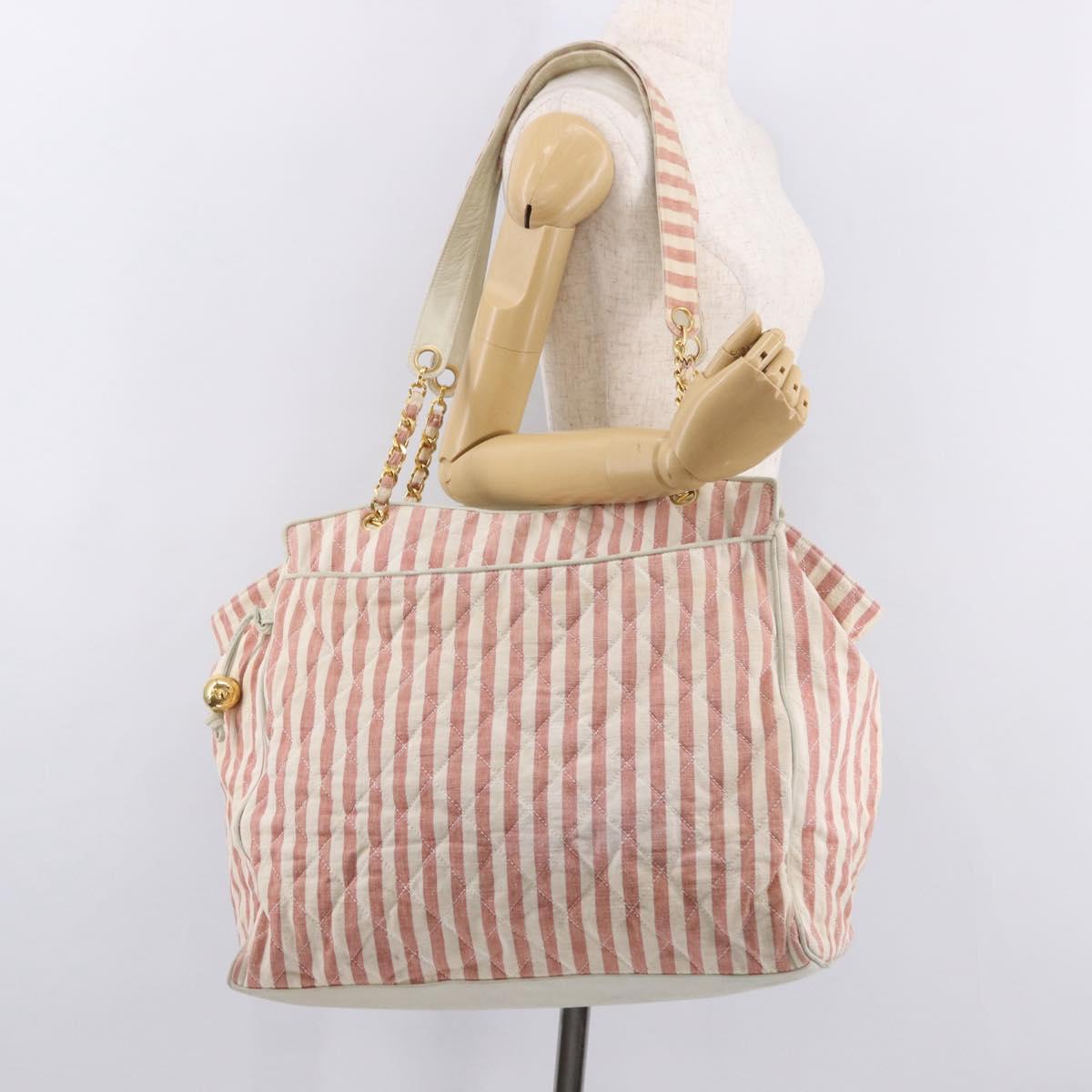 CHANEL Matelasse Shoulder Bag Canvas Pink Gold CC Auth 189308