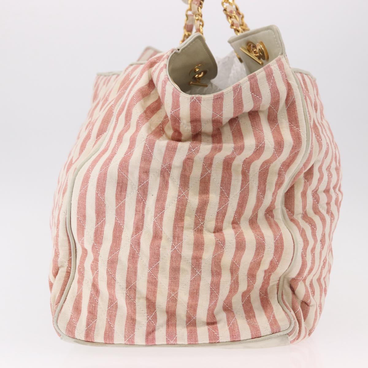 CHANEL Matelasse Shoulder Bag Canvas Pink Gold CC Auth 189308
