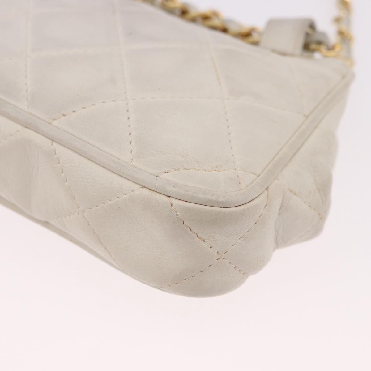 CHANEL Chain Belt Waist Bag Lamb Skin White Gold CC Auth 189310A