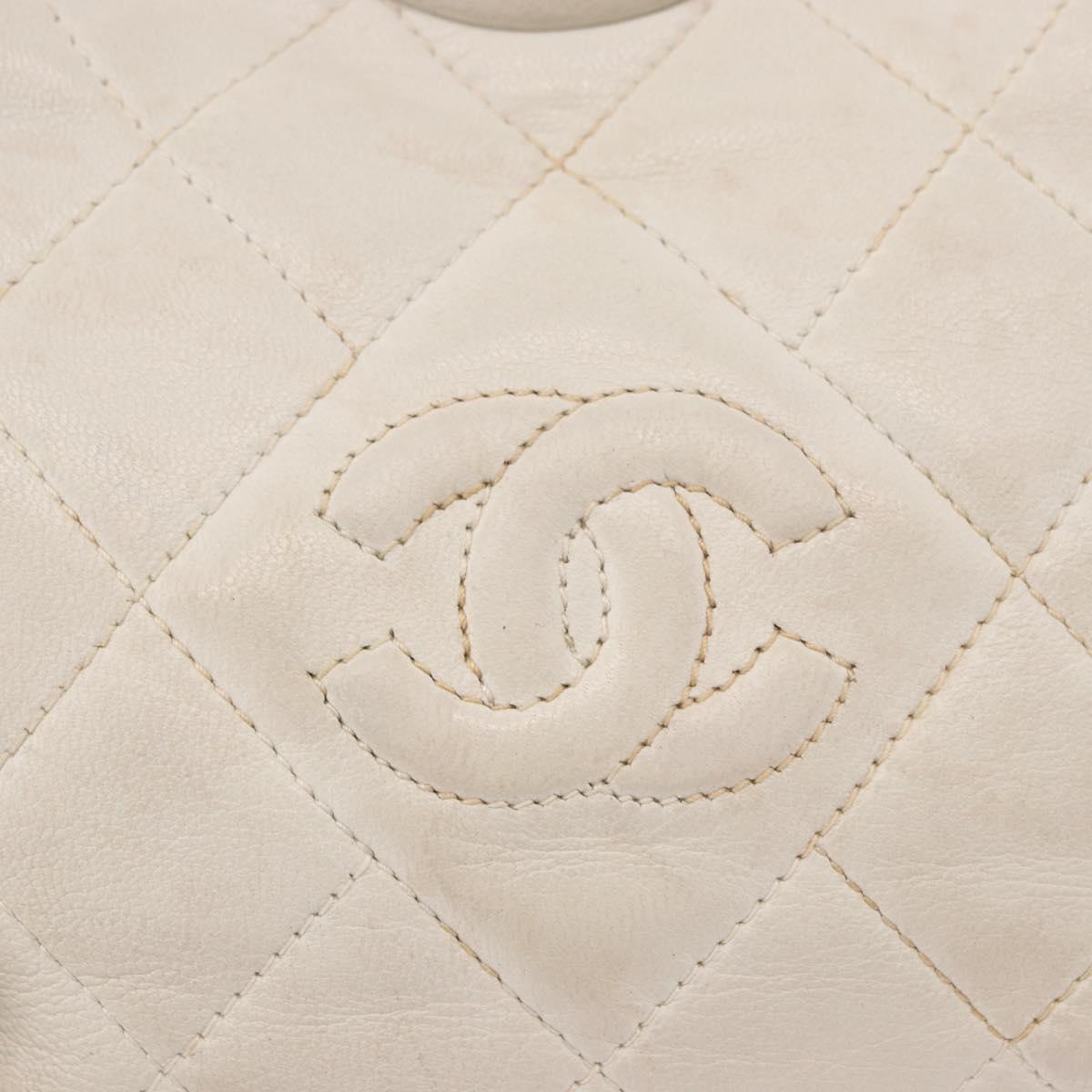 CHANEL Chain Belt Waist Bag Lamb Skin White Gold CC Auth 189310A