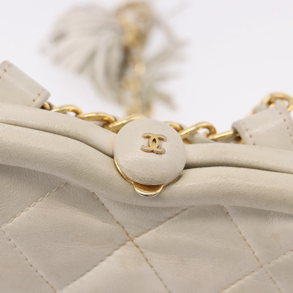 CHANEL Chain Belt Waist Bag Lamb Skin White Gold CC Auth 189310A