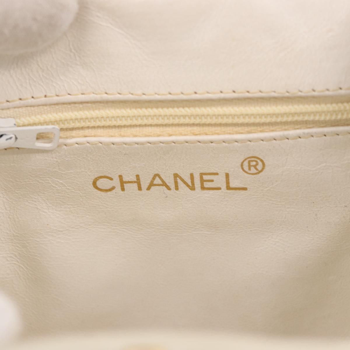 CHANEL Chain Belt Waist Bag Lamb Skin White Gold CC Auth 189310A