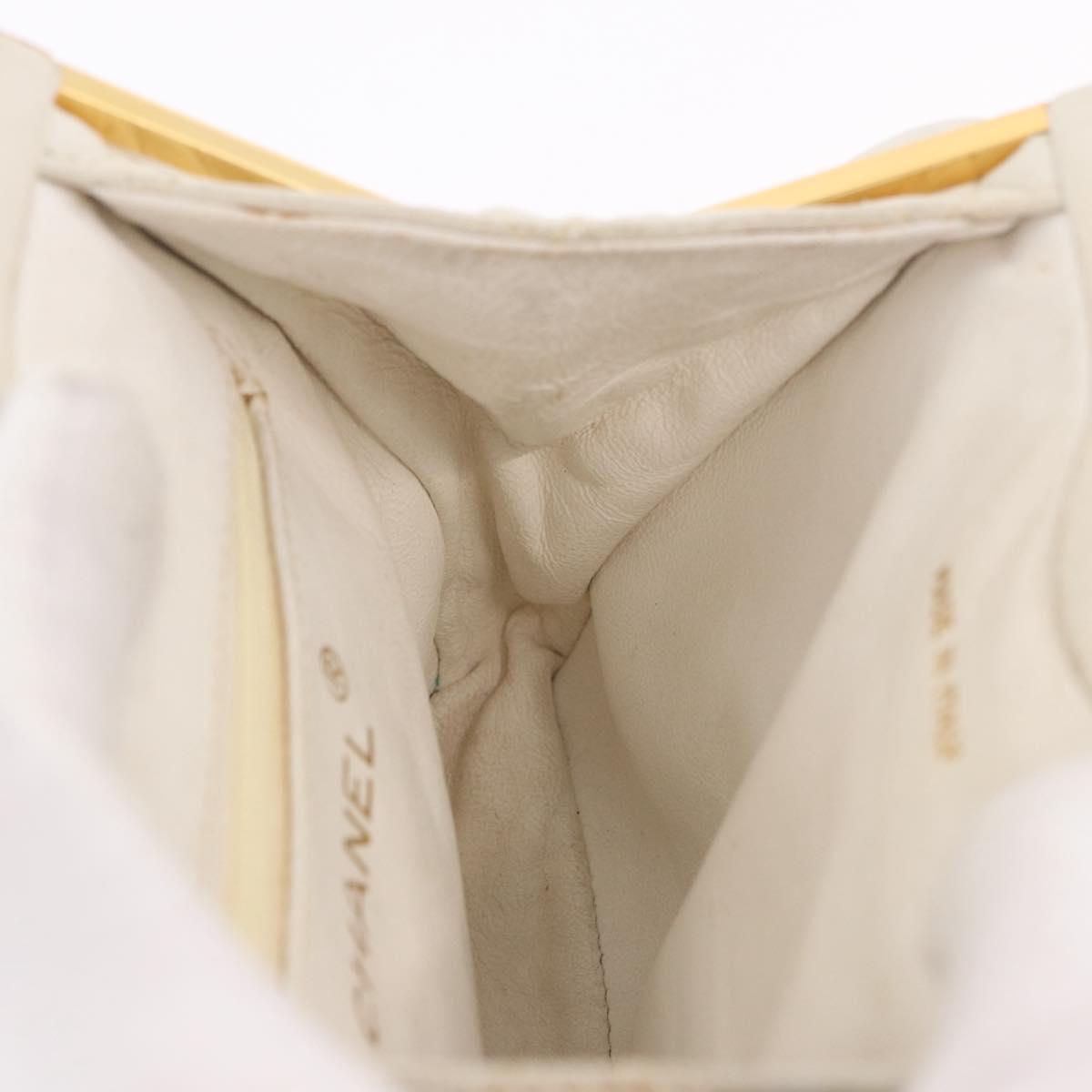 CHANEL Chain Belt Waist Bag Lamb Skin White Gold CC Auth 189310A