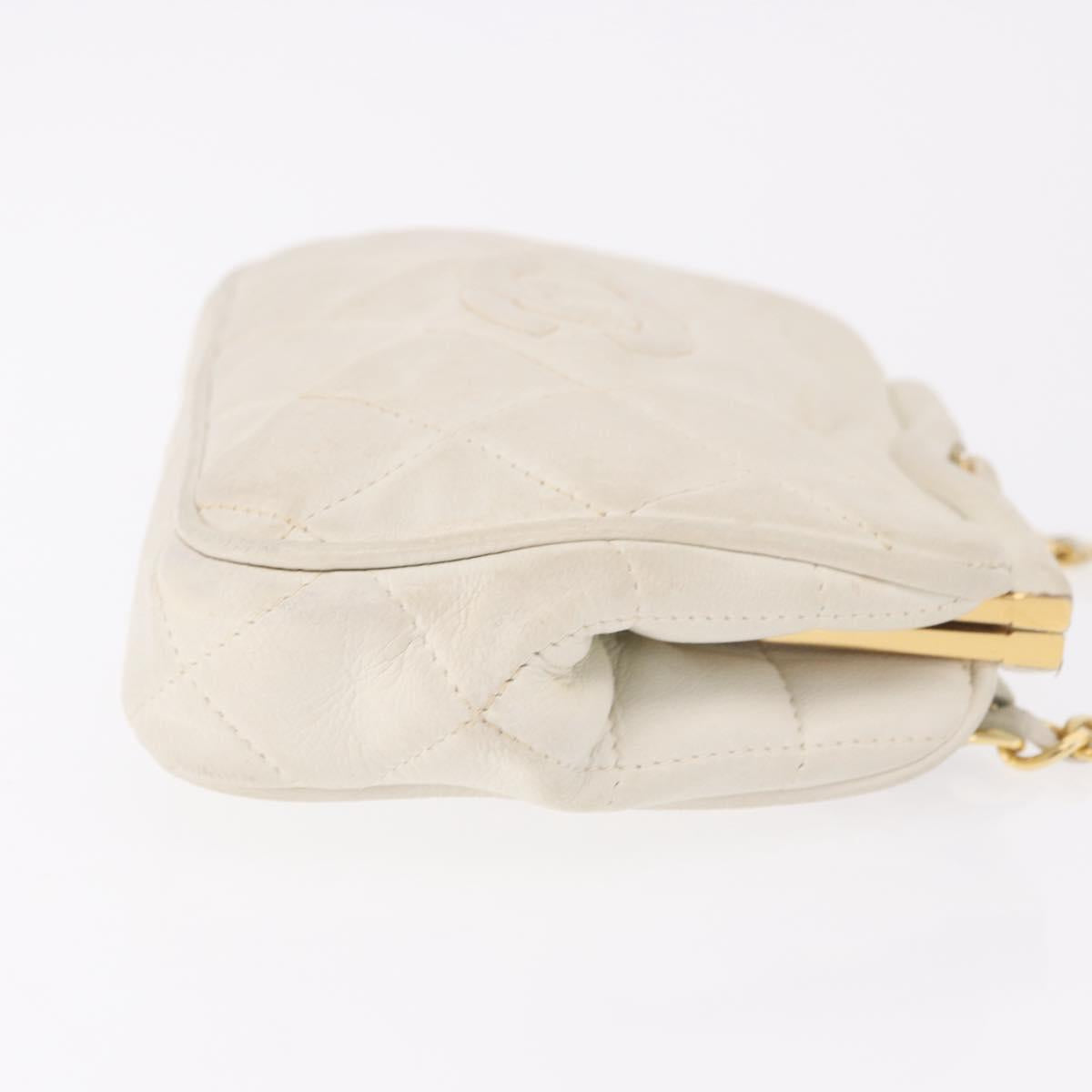 CHANEL Chain Belt Waist Bag Lamb Skin White Gold CC Auth 189310A