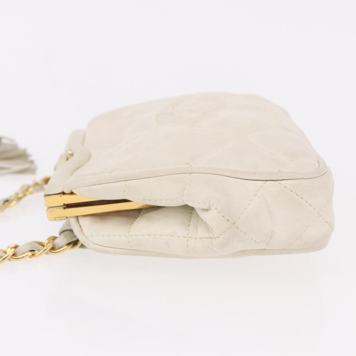 CHANEL Chain Belt Waist Bag Lamb Skin White Gold CC Auth 189310A