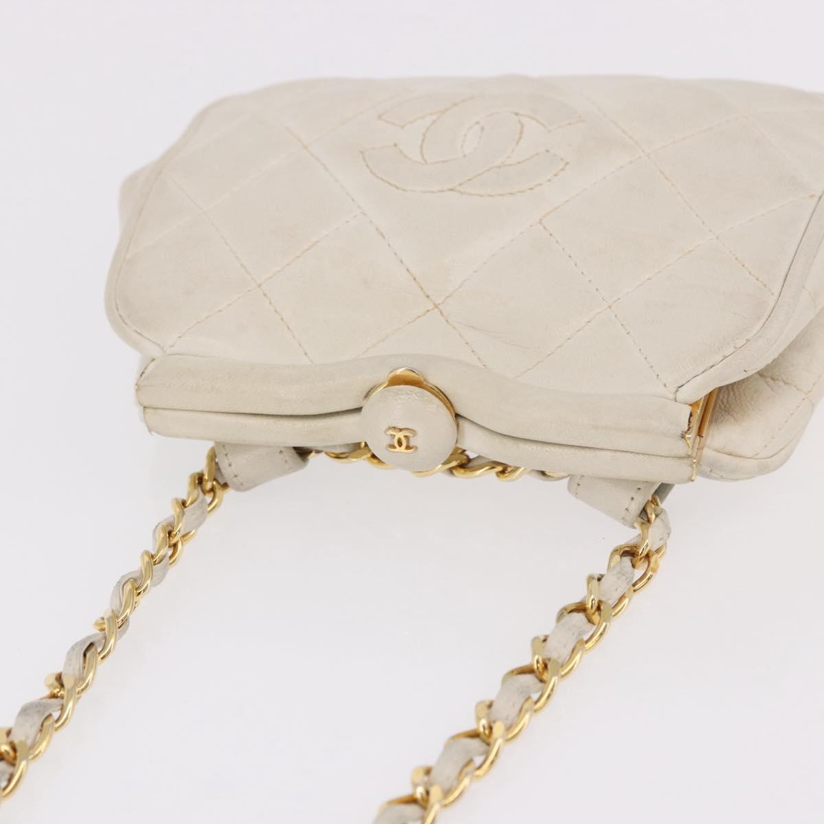 CHANEL Chain Belt Waist Bag Lamb Skin White Gold CC Auth 189310A