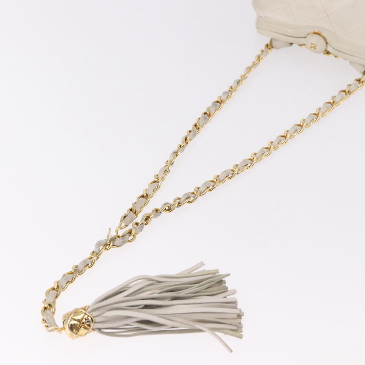 CHANEL Chain Belt Waist Bag Lamb Skin White Gold CC Auth 189310A