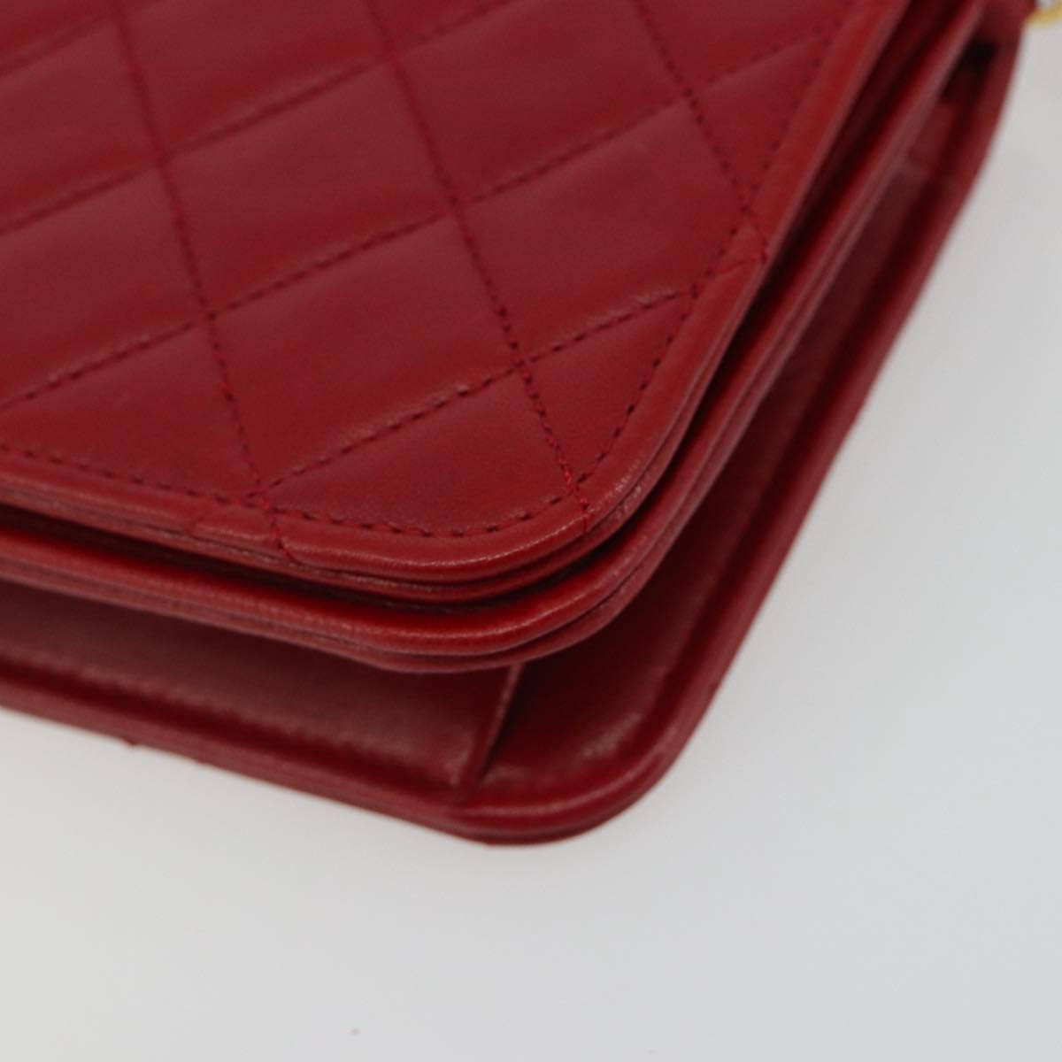 CHANEL Matelasse Chain Shoulder Bag Lamb Skin Red Gold CC Auth 189311