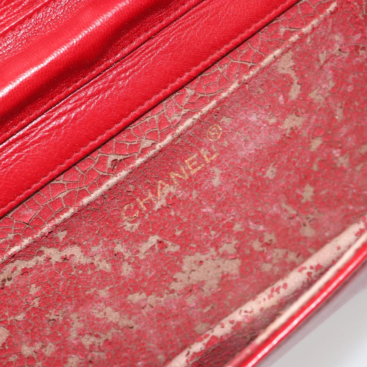 CHANEL Matelasse Chain Shoulder Bag Lamb Skin Red Gold CC Auth 189311