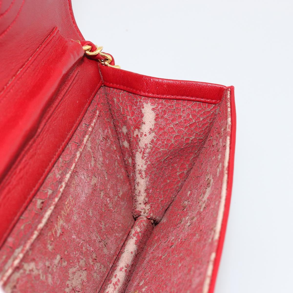 CHANEL Matelasse Chain Shoulder Bag Lamb Skin Red Gold CC Auth 189311