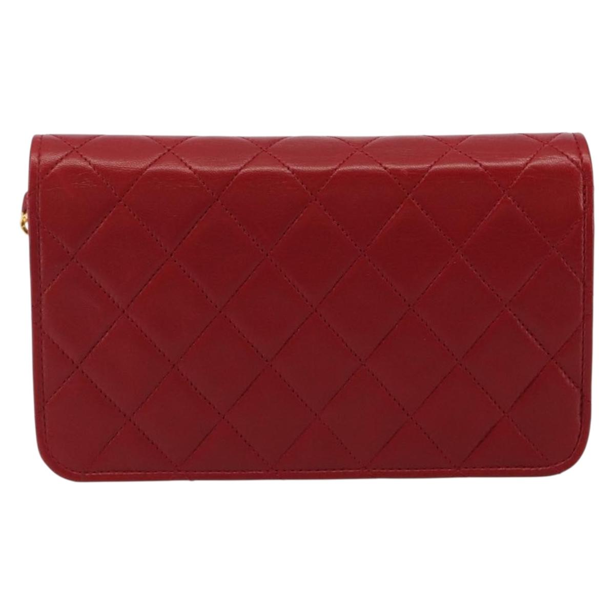 CHANEL Matelasse Chain Shoulder Bag Lamb Skin Red Gold CC Auth 189311