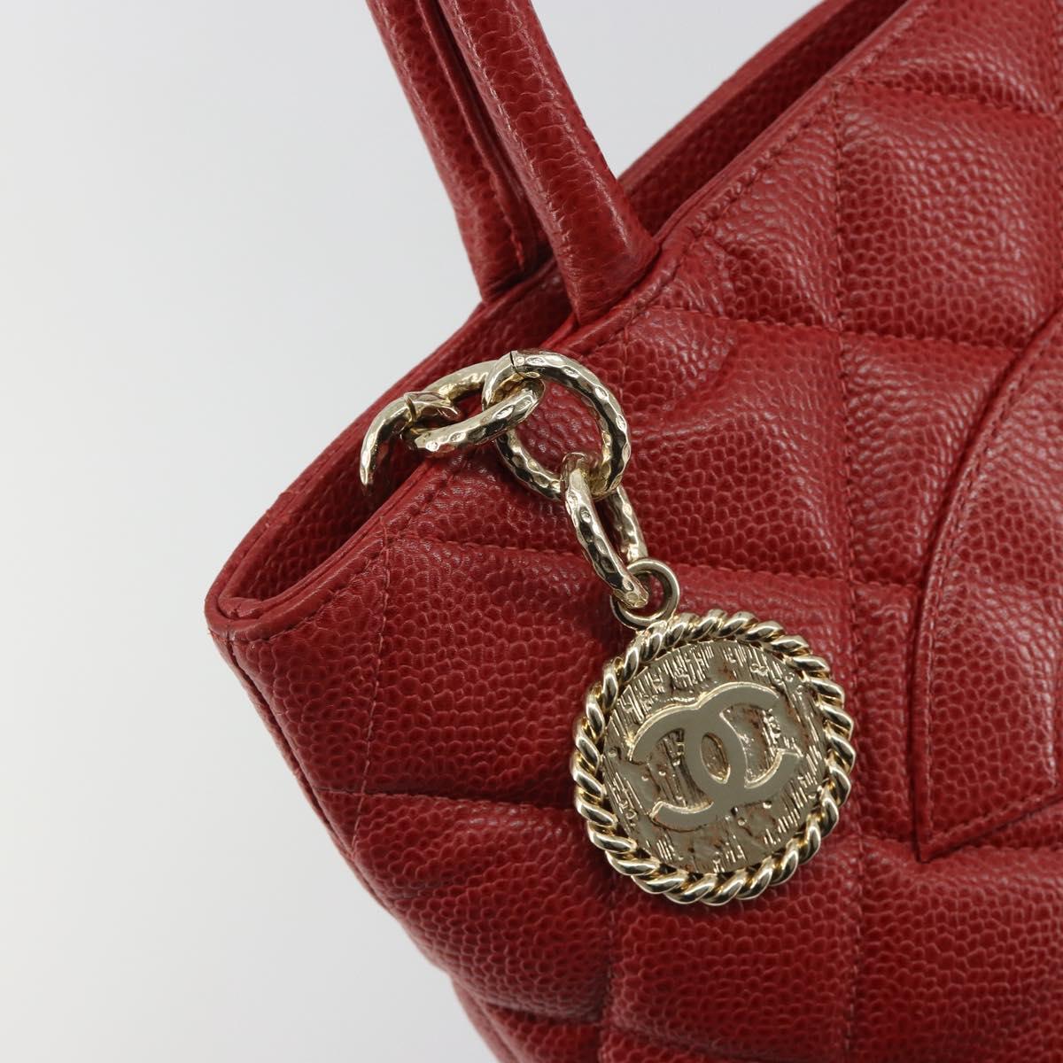 CHANEL Matelasse Reprint Tote Bag Caviar Skin Red CC Auth 189312SAV