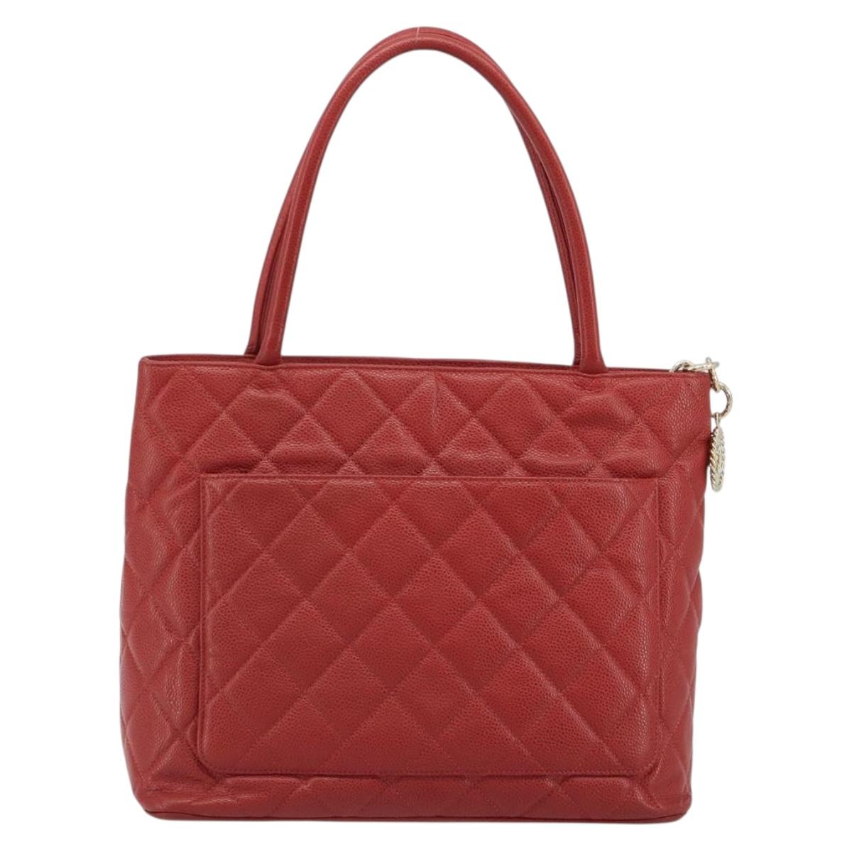 CHANEL Matelasse Reprint Tote Bag Caviar Skin Red CC Auth 189312SAV