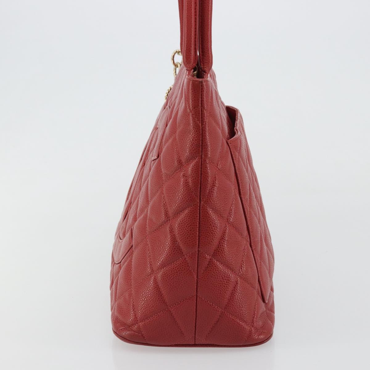 CHANEL Matelasse Reprint Tote Bag Caviar Skin Red CC Auth 189312SAV