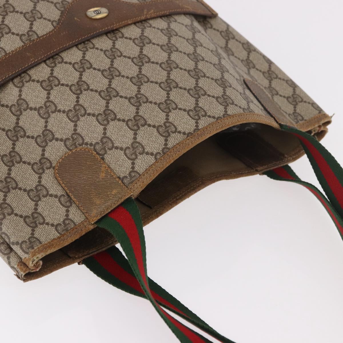 GUCCI GG Supreme Web Sherry Line Tote Bag PVC Beige 39 02 003 Auth 189324
