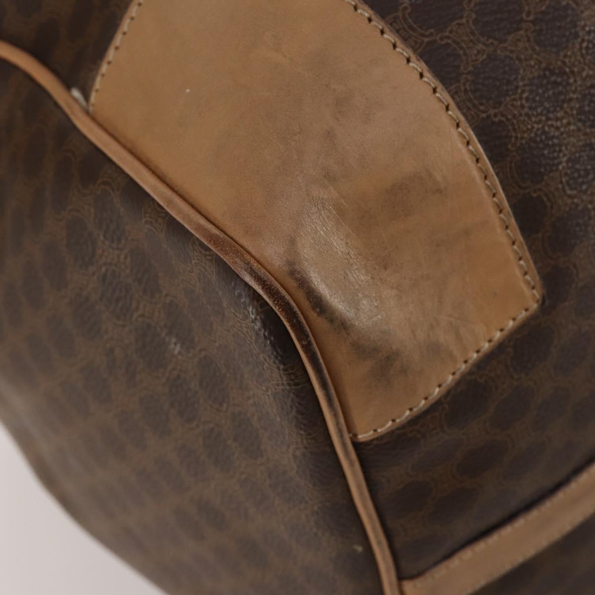 CELINE Macadam Canvas Boston Bag PVC Leather Brown Gold Auth 189325
