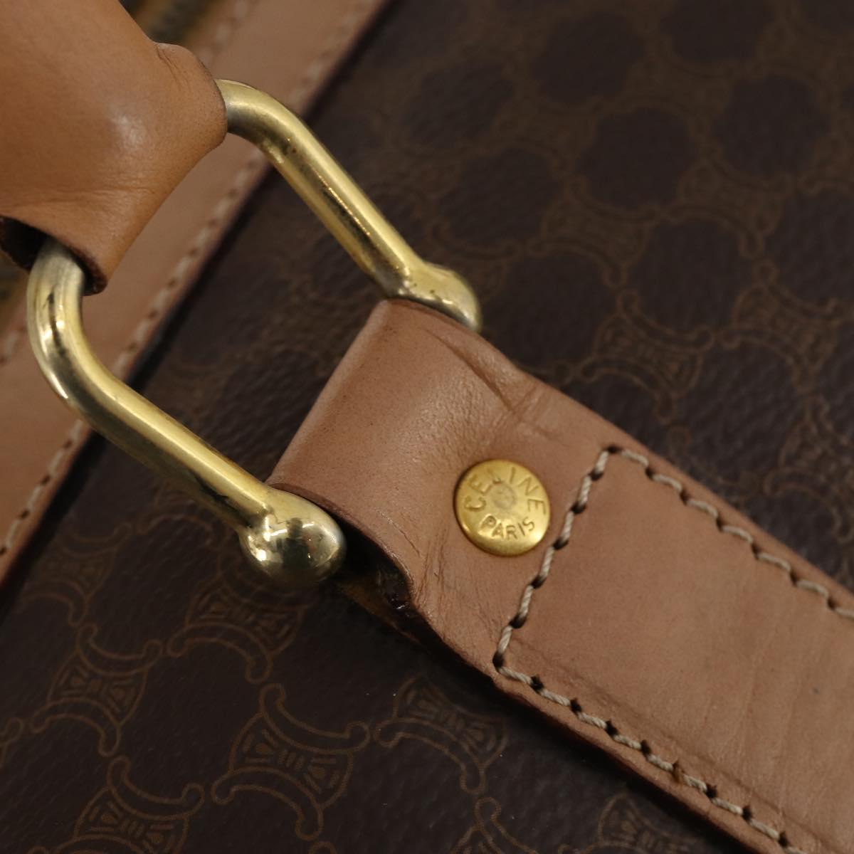 CELINE Macadam Canvas Boston Bag PVC Leather Brown Gold Auth 189325