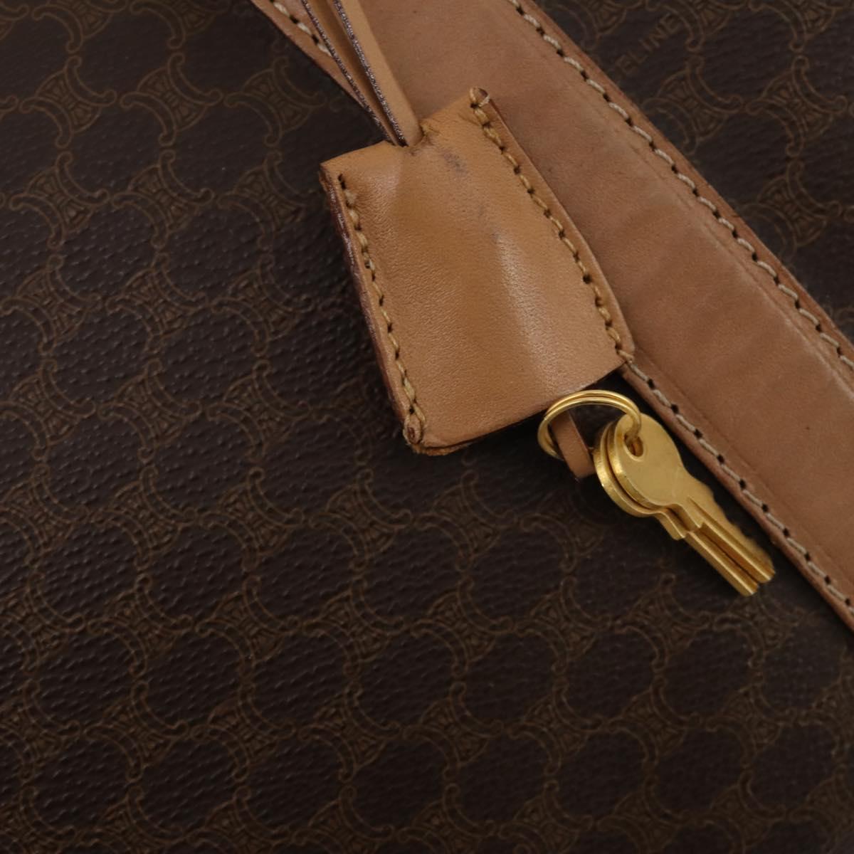 CELINE Macadam Canvas Boston Bag PVC Leather Brown Gold Auth 189325